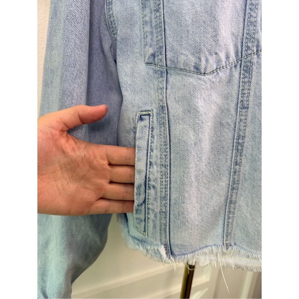 Free People Oversized Baja Hooded Denim Jacket In Baja Wash Size Medium Coastal - Picture 6 of 13
